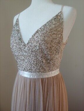 Anthropologie x BHLDN Avery Beaded Evening Gown Dress in Blush Women's 4